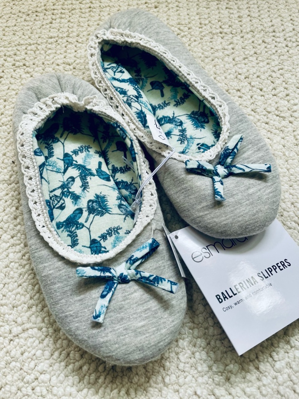 Esmara Ballerina Slippers | Grey Soft Indoor Flats with Lace Trim Size 5–6